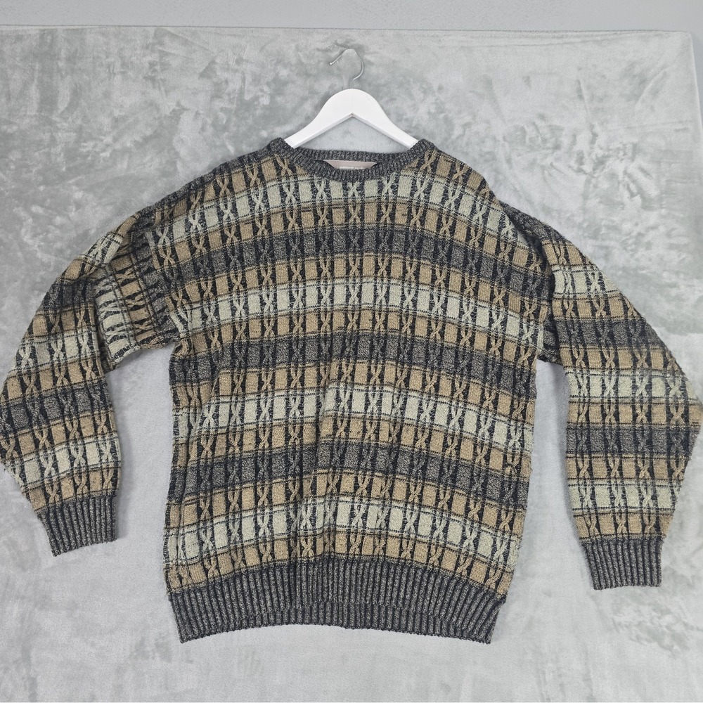 Taylor and Henry VTG Men's 3D Knit Textured Sweater L Brown Grandpacore Cosby